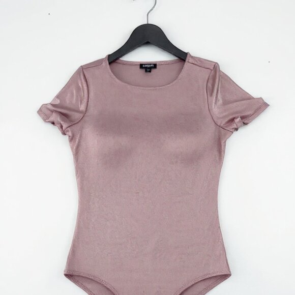 Express Women's Short Sleeve Stretch Metallic Crew Bodysuit Shirt S - Picture 1 of 2